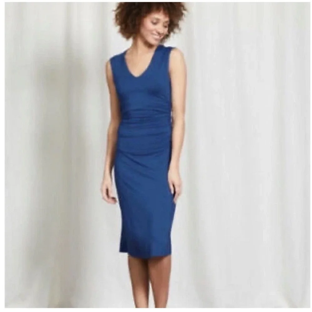 boden ruched waist jersey midi dress Boden Women's Heidi Ruched Rope Jersey Dress in Blue